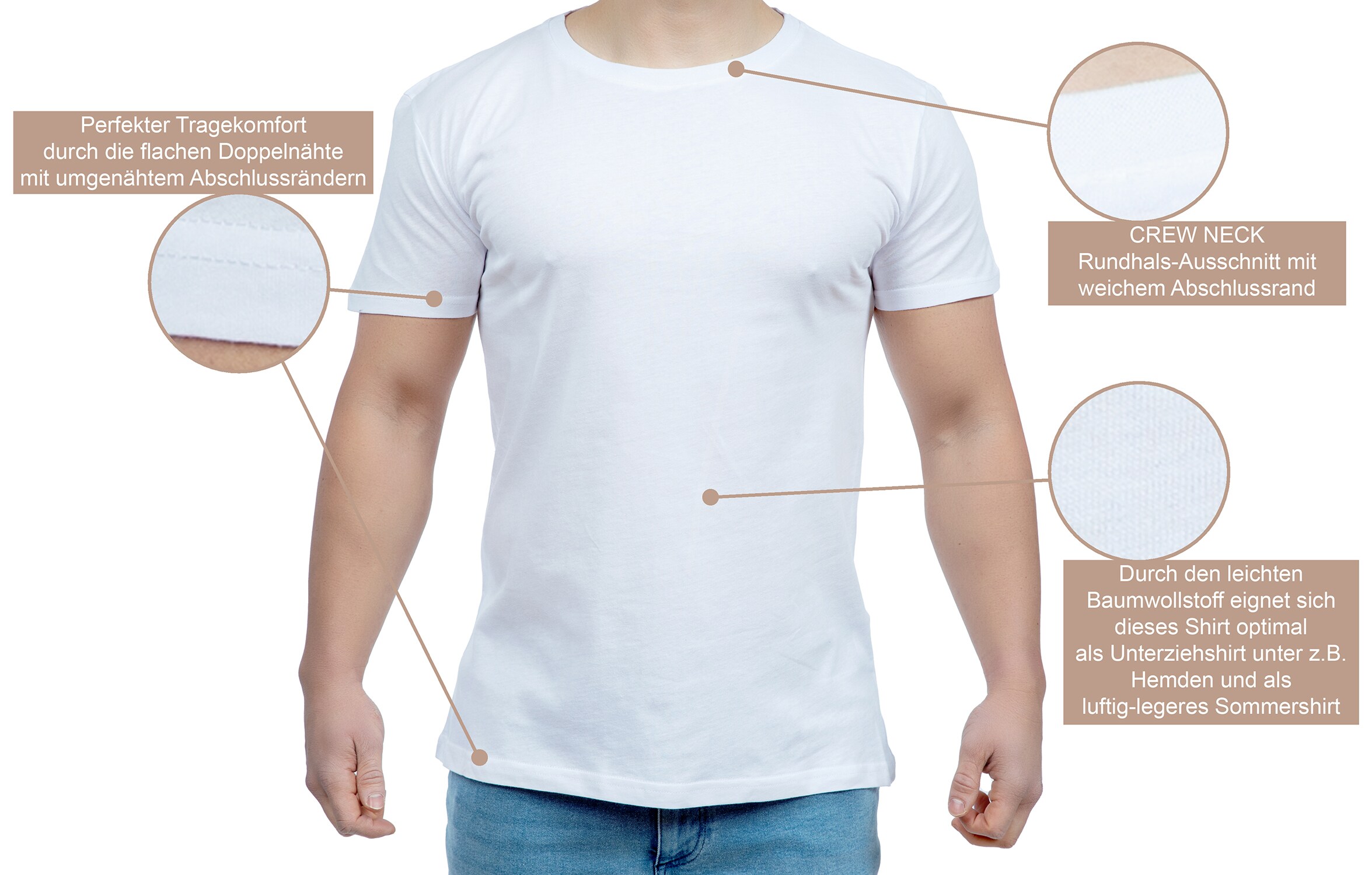 Paolo Renzo® Rundhals T-Shirt 2 Stück - Größe M - Weiß