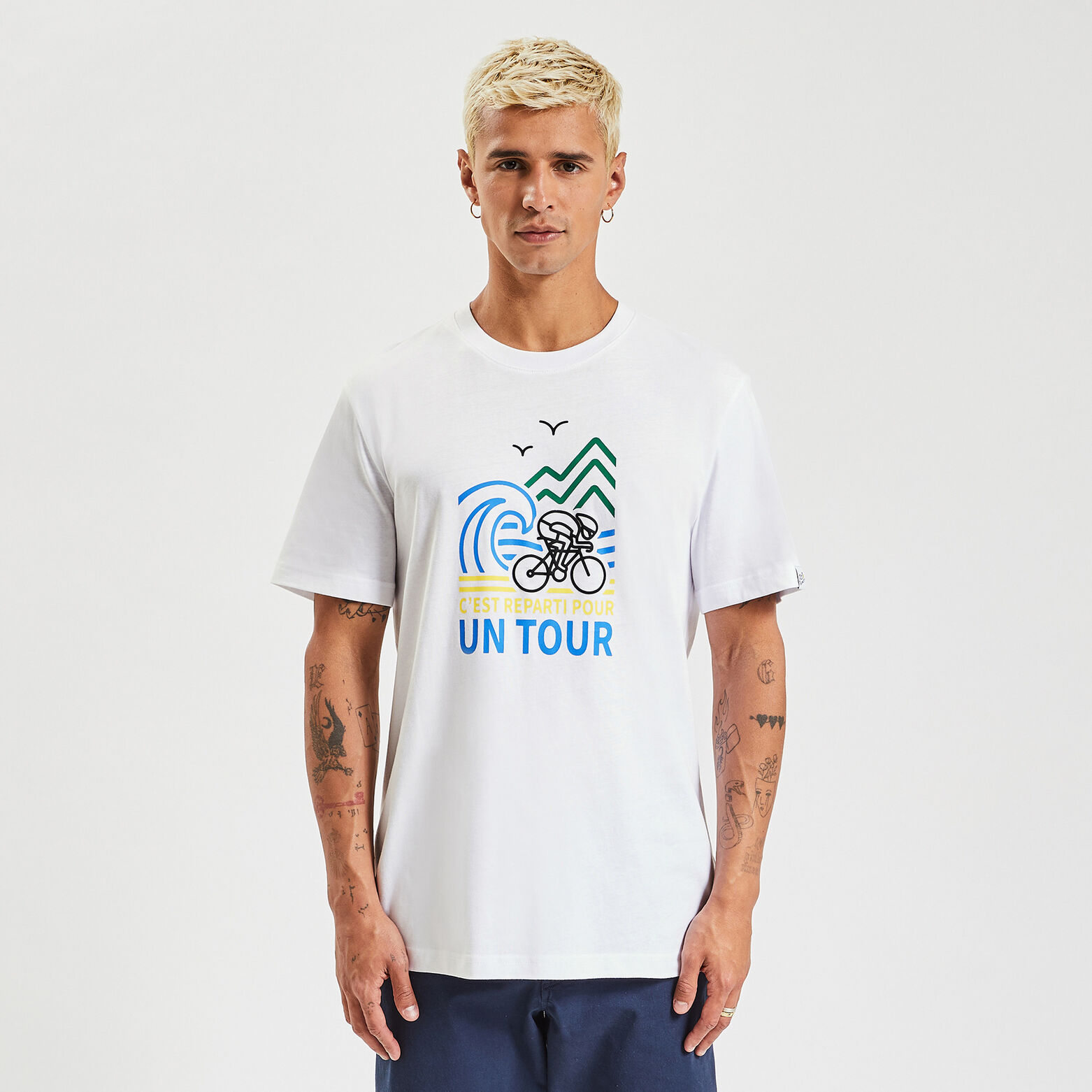 Tee shirt col rond imprimé licence Tour de France Blanc