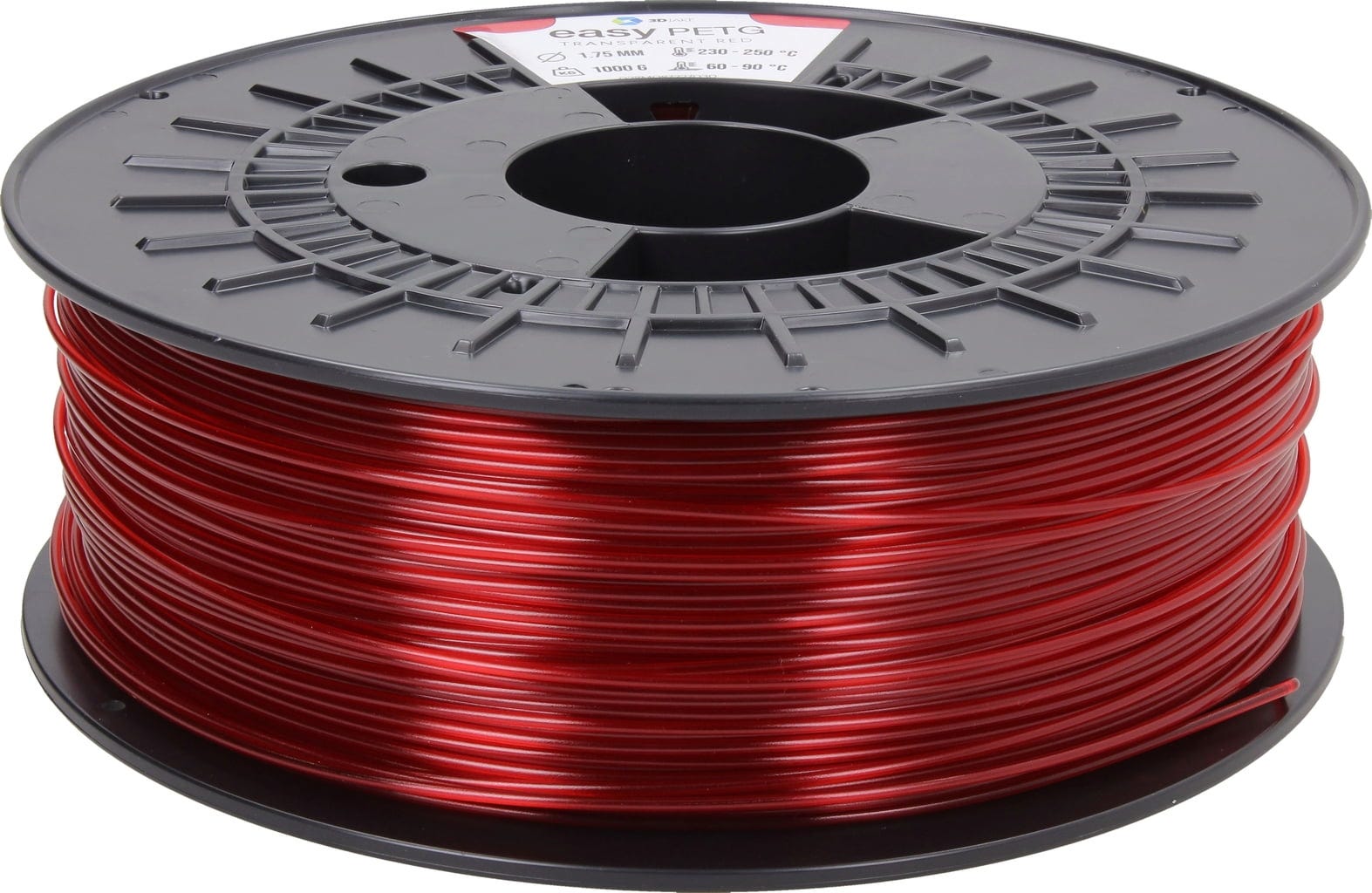 3DJAKE  easyPETG Transparent Rot, 1,75 mm / 1000 g    PETG Filament für robuste & präzise Drucke in Transparent Rot
