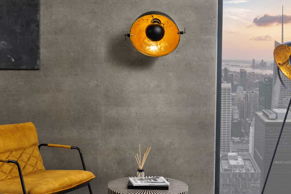 Design Wandleuchte STUDIO 38cm schwarz Blattgold-Optik neigbarer Schirm