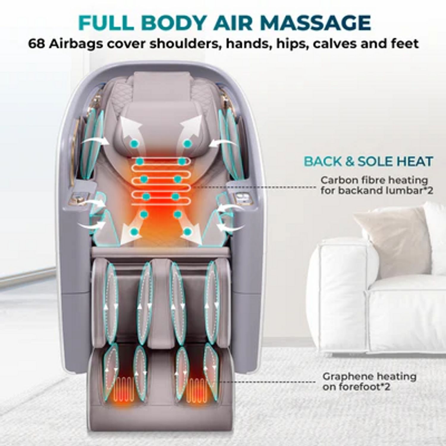 Naipo Massagesessel 4D HIGH-END Massagestuhl, Tablett, Aromatherapie, Raumkapsel-Design WEISS