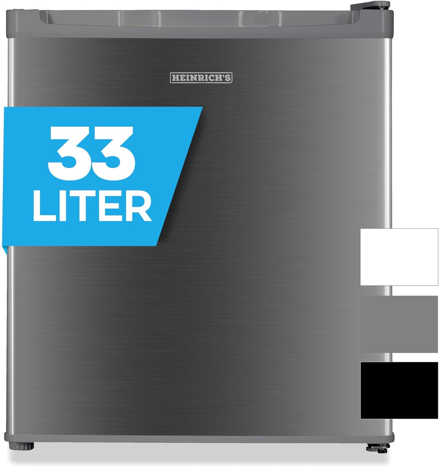 Heinrich´s Mini Gefrierschrank 33L -18°C klein kompakt leise:40db Gefrierbox; wechselbarer Türanschlag; mini Tiefkühltruhe Tiefkühlschrank,perfekt für Büro Camping Outdoor (Edelstahl/Inox)