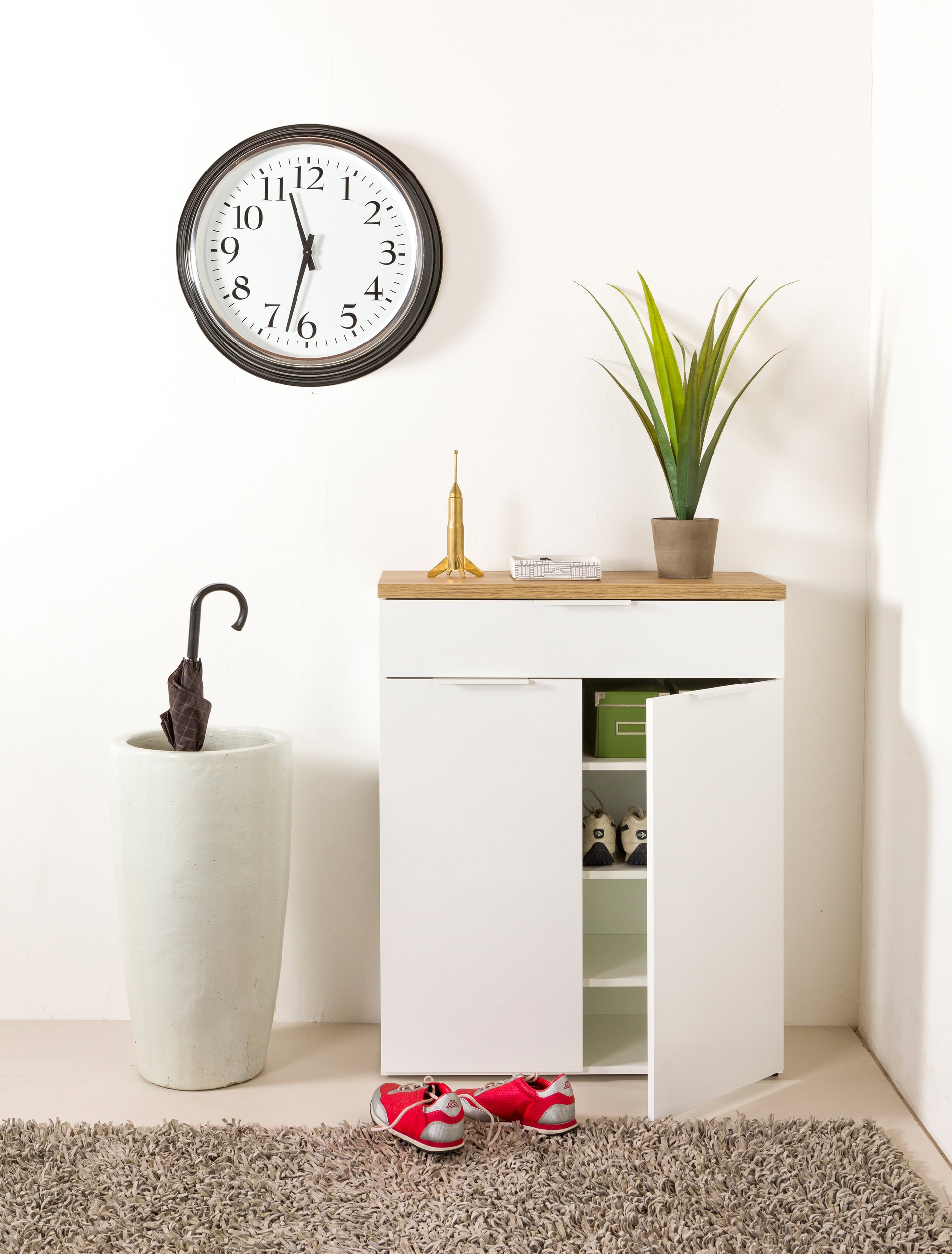 Schuhschrank MUNDI 83 x 102 cm Weiß Hochglanz/Eiche-Riviera-Dekor
