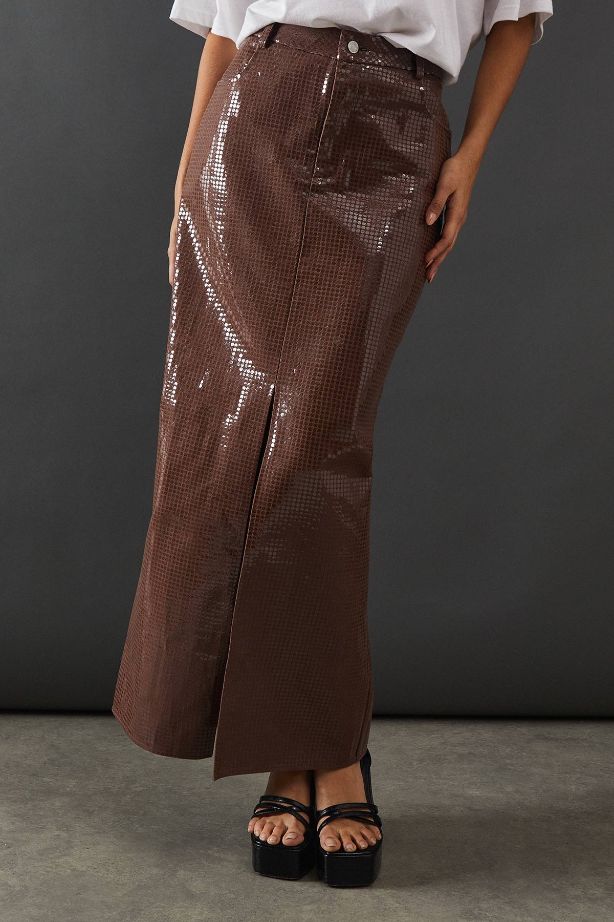 Warehouse Jupe Maxi en Denim Scintillant Premium