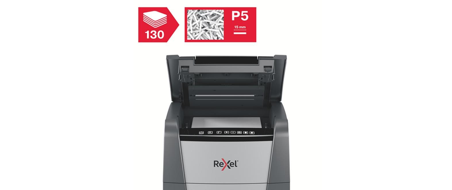 Aktenvernichter Rexel Optimum AutoFeed+ 130M, P-5<br>Automatischer Schredder (auto) für sichere Vernichtung vertraulicher Unterlagen (bis zu 130 Blatt)