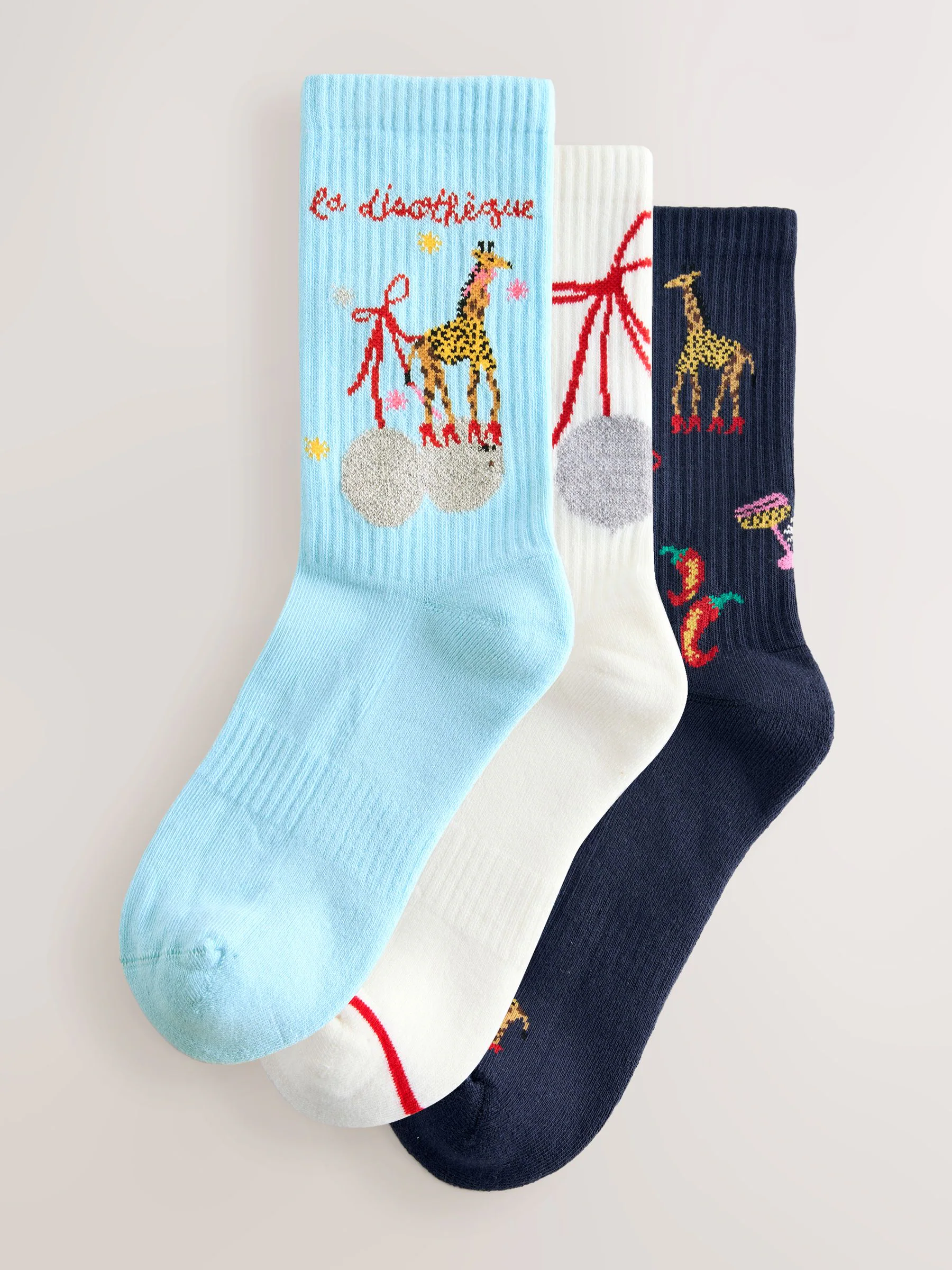 Festive Disco Giraffe - 3 Paar geribbelde enkelsokken met verzachte onderkant en voetholteondersteuning