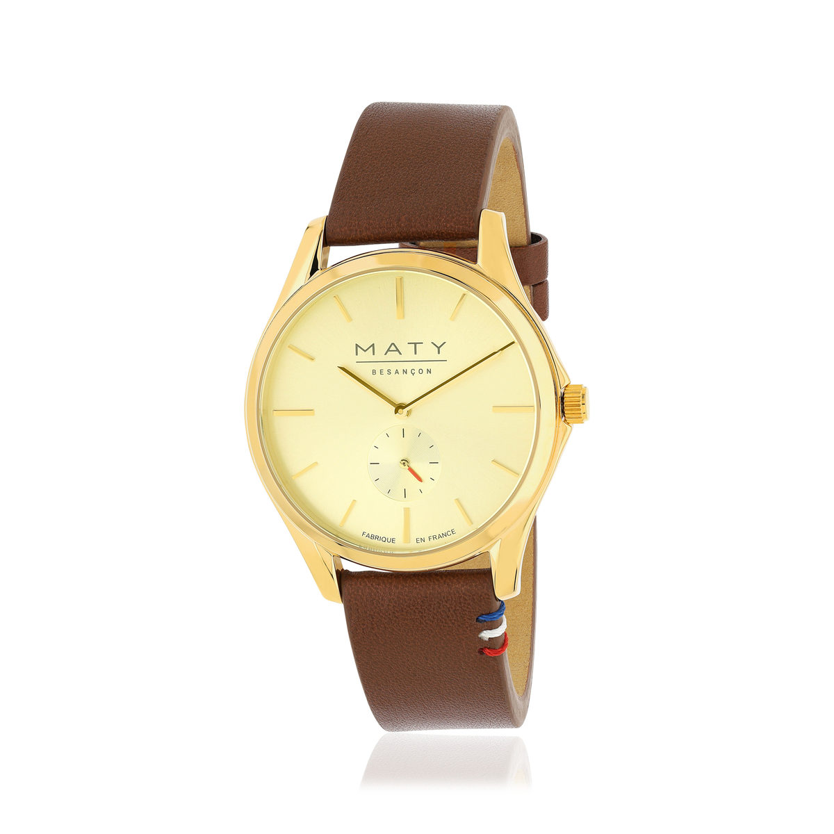 Montre homme acier doré bracelet cuir marron