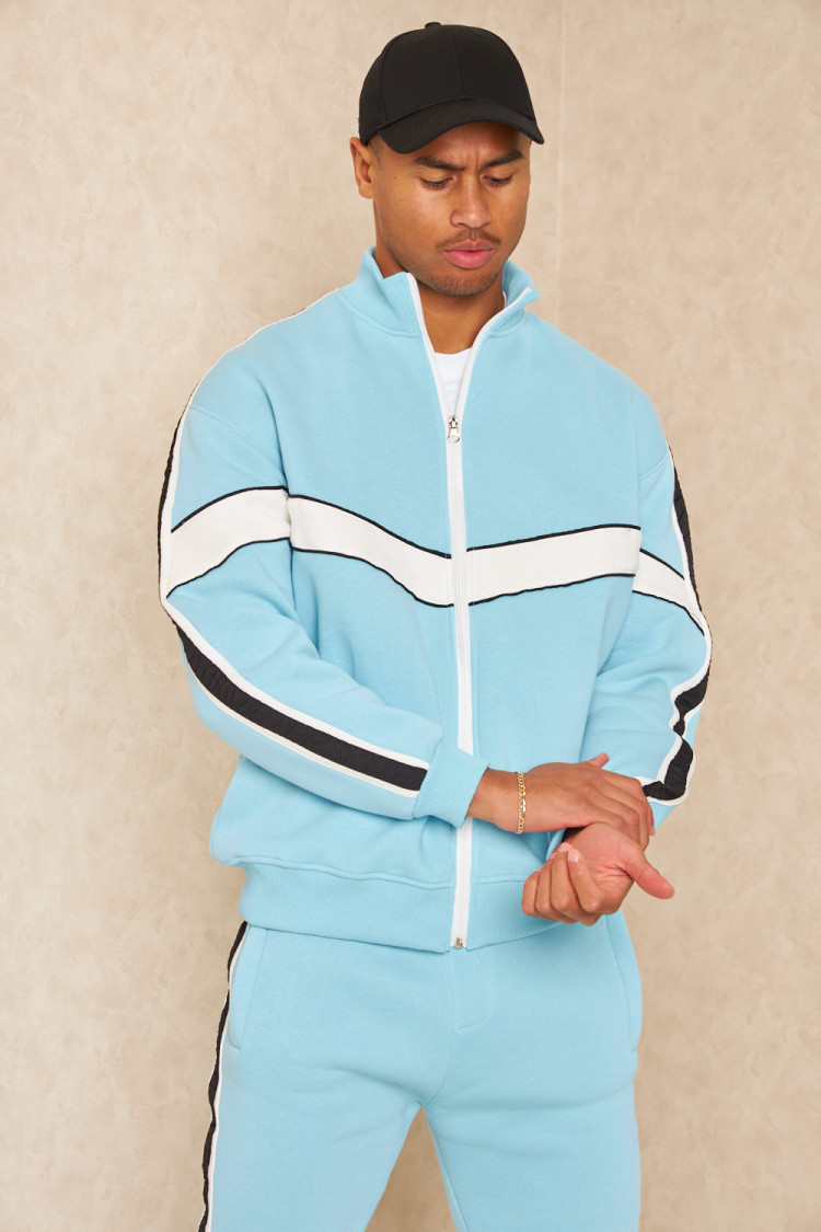 Ensemble 2 pièces veste + jogging à rayures bleu clair