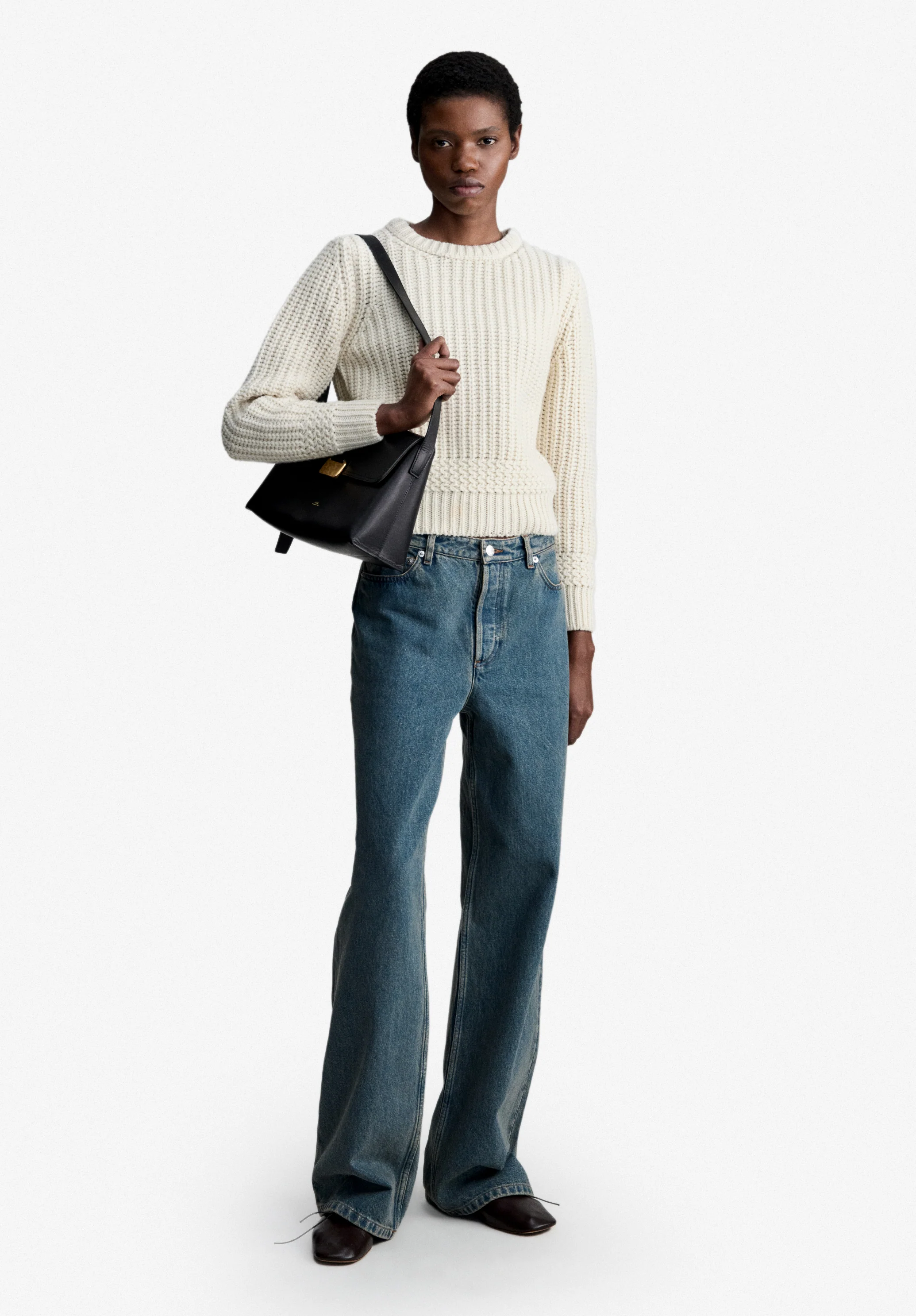 Pull écru en laine recyclée - Ecru