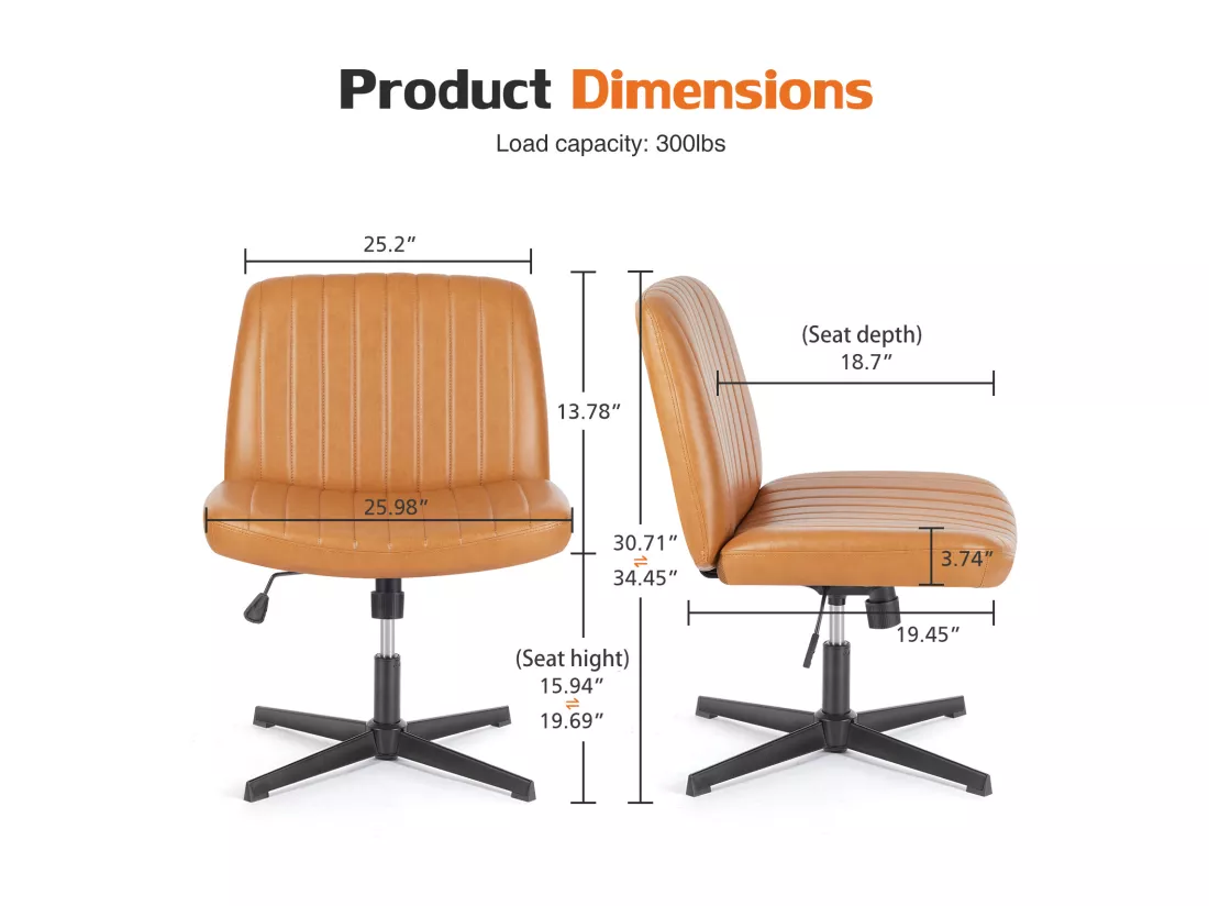 Chaise de bureau,Chaise à pieds croisés,Chaise de bureau sans bras,PU,marron