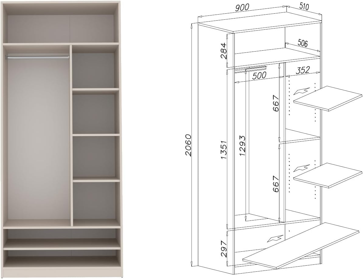 Marmex Garderobenschrank-Set TRES B, großes, breites Schrankset für das Schlafzimmer ohne Türen, Kleiderschrank mit Kleiderstangen, Einlegeböden für Kleidung, Schuhe 320x206x51, graubeige Cashmere