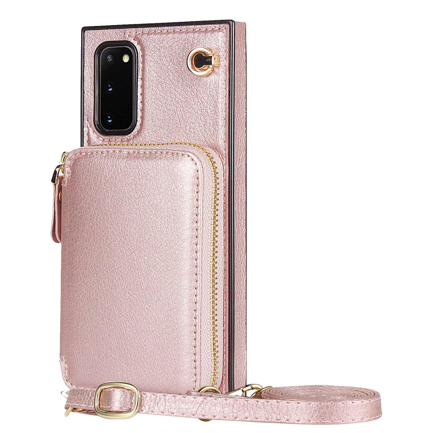 Samsung Galaxy S20 / S20 5G Necklace Leder Schutz Hülle mit Kartenfächer   Handykette (140cm) - Roségold
