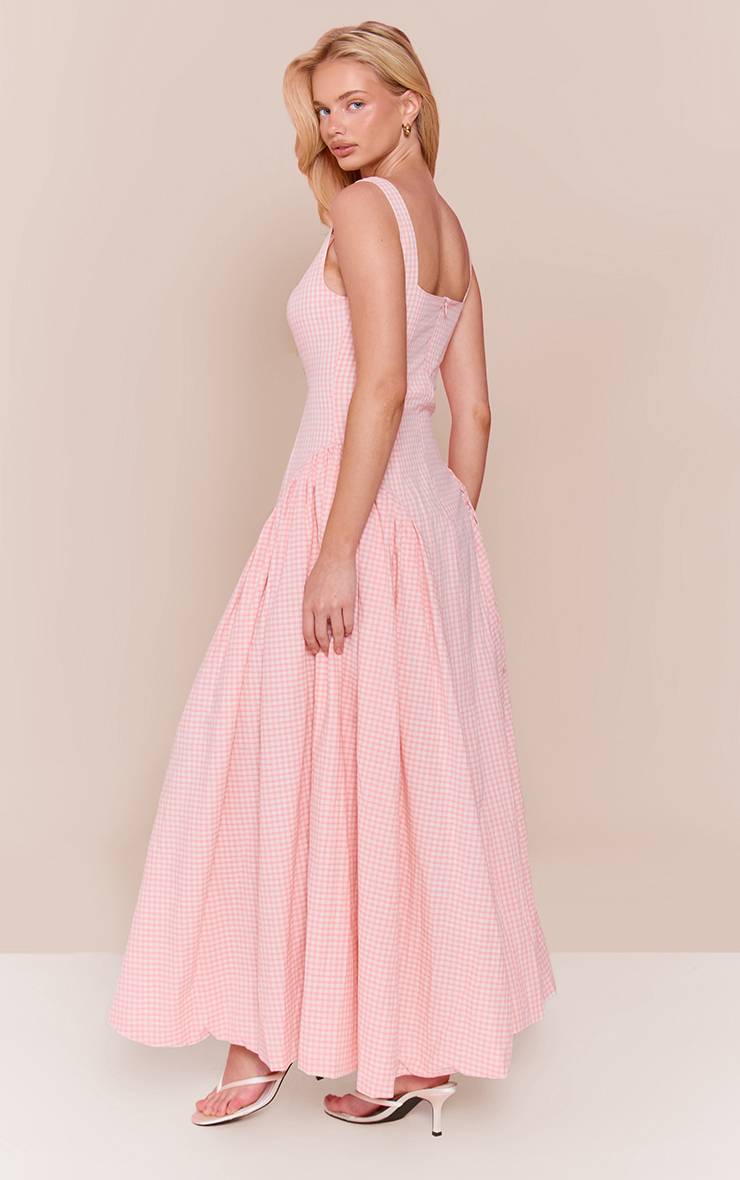 Rose Bébé Robe Longue À Encolure Carrée Vichy