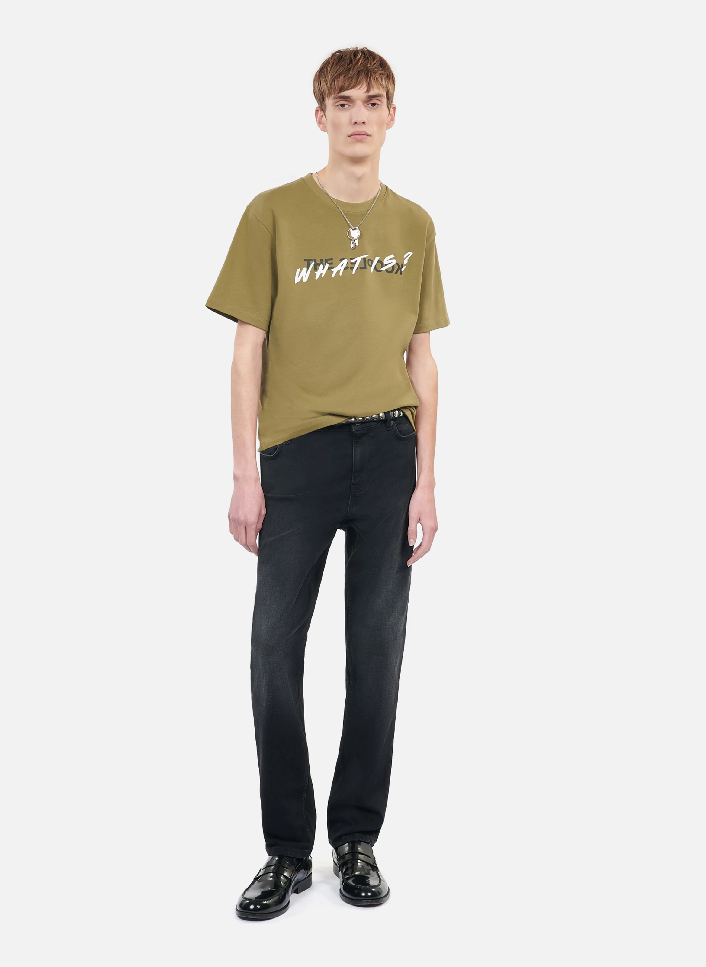 Tee-shirt col rond droit en coton sérigraphié | Vert