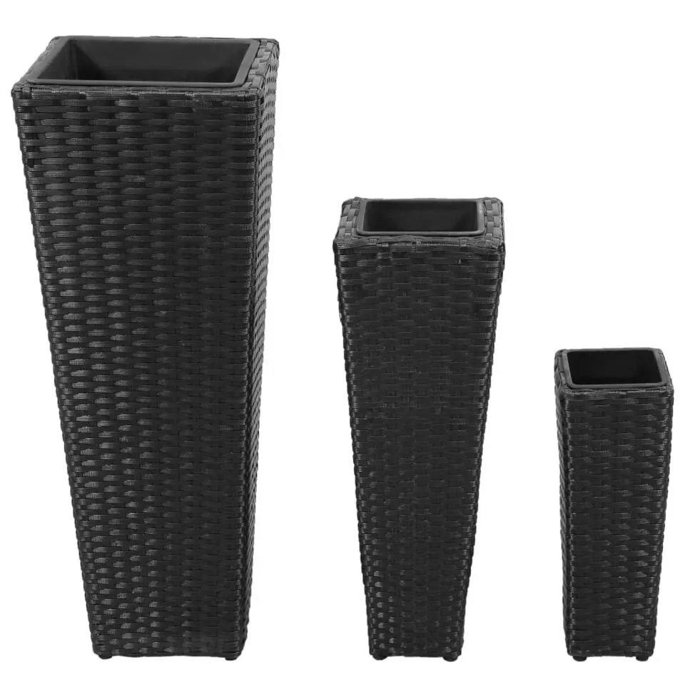 vidaXL - Verhoogde Plantenbak - Zwart - Poly rattan - 3 stuks