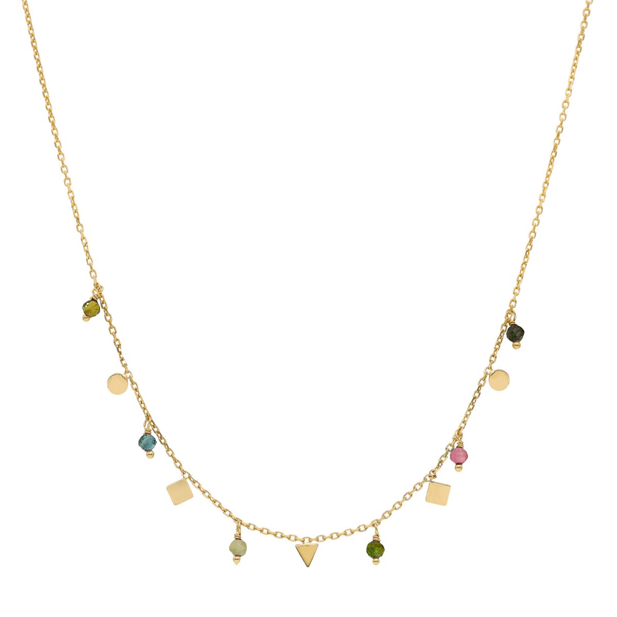 Collier Argent Doré Pampilles De Forme Géométrique Et Pierre Tourmaline