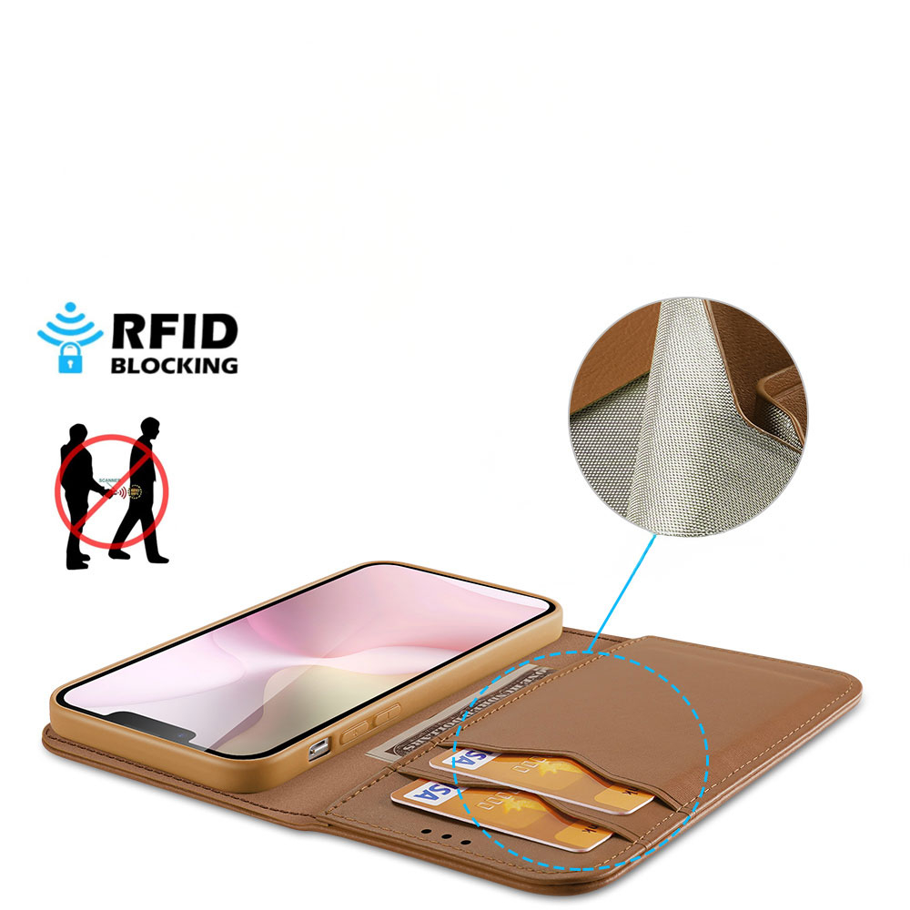 iPhone 16e Flip Wallet Cover Echtleder Tasche (RFID Schutz) - Braun