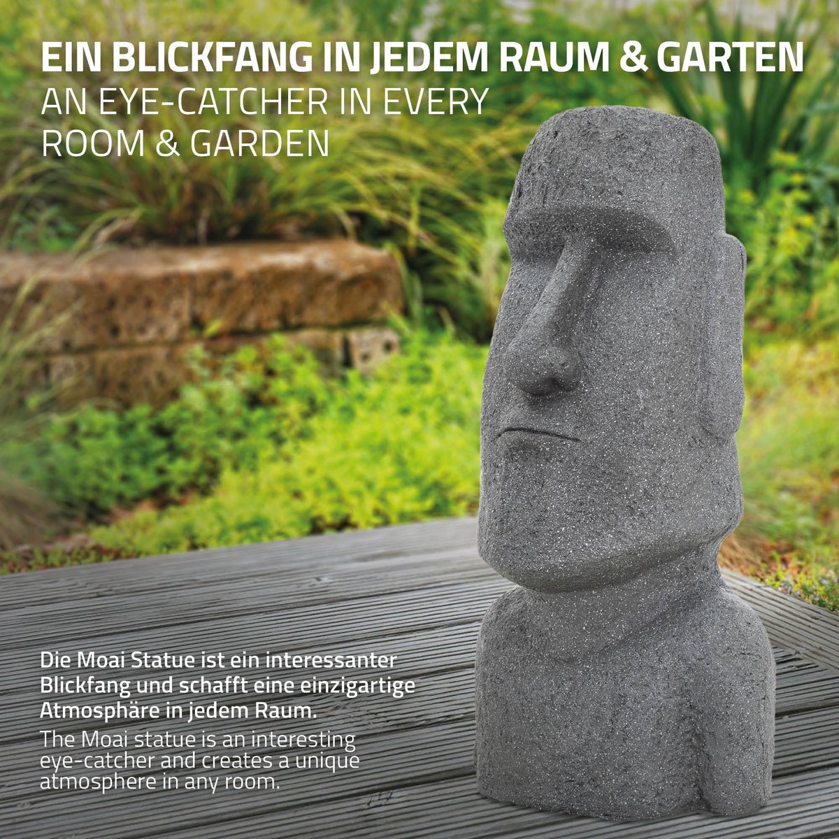 ECD Duitsland Moai figuur Rapa Nui hoofd 78 cm hoog, gemaakt van weerbestendig gegoten steenhars, grijs, Paaseilandbeeld als decoratie voor huis & tuin, tuinfiguur, decoratief figuur, sculptuur voor binnen en buiten