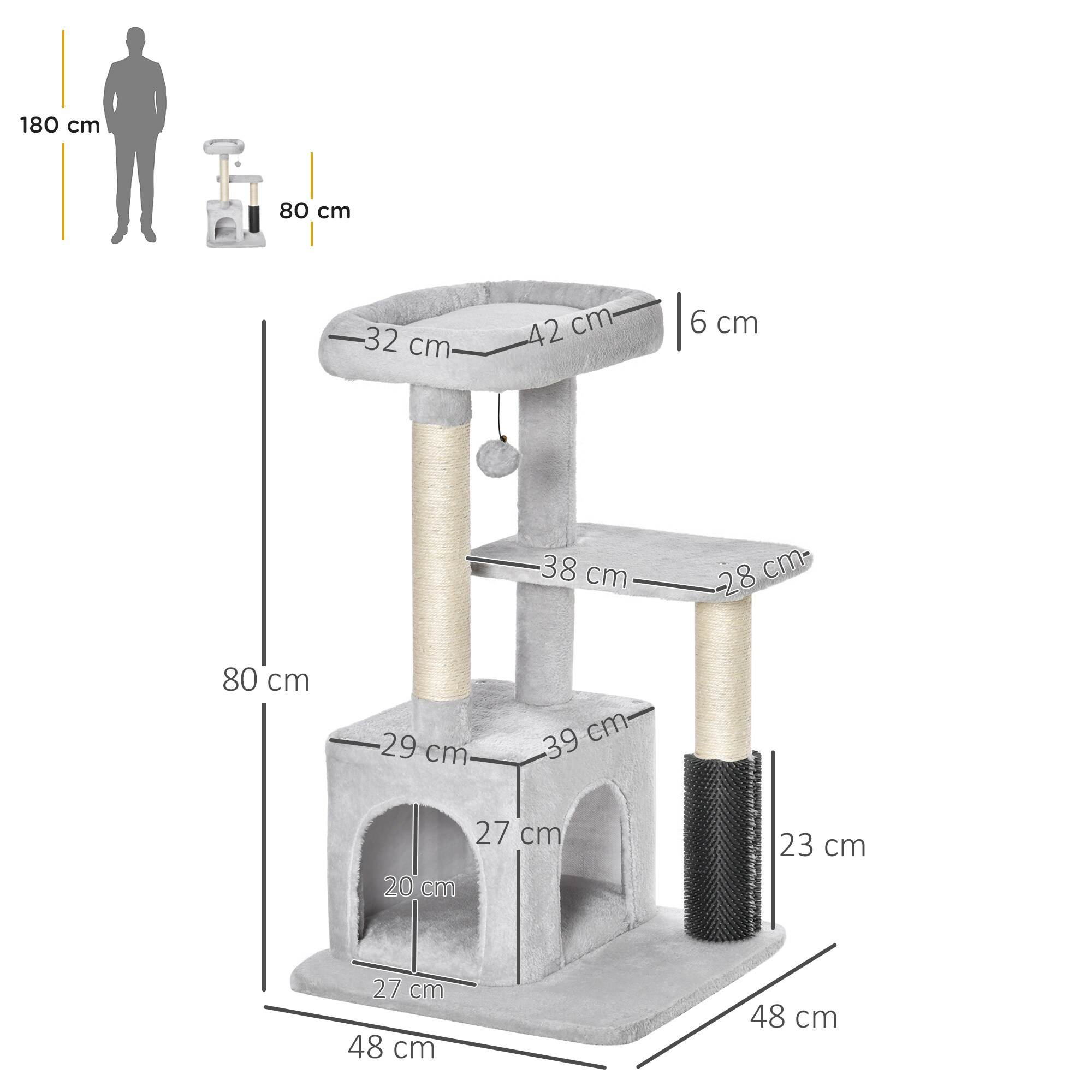 PawHut Kratzbaum mit mehrstufigem Design grau 48L x 48B x 80H cm