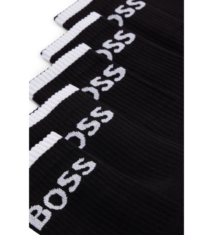 Pacote com seis meias pretas caneladas de algodão da BOSS.