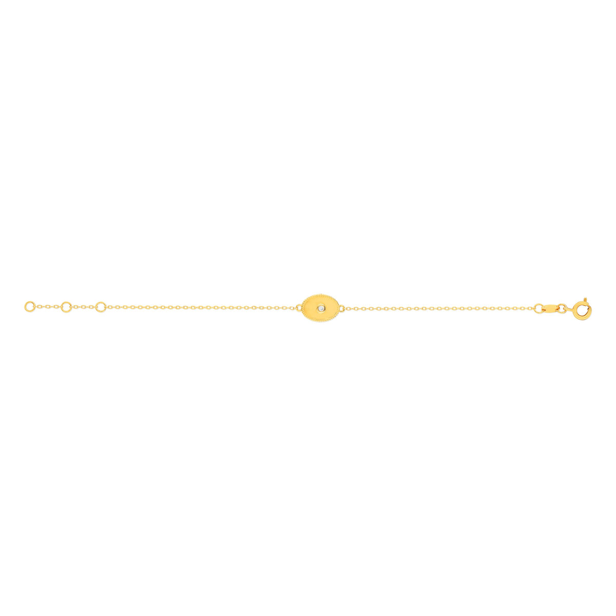 Bracelet plaqué or jaune médaille perlée ovale zirconia 18 cm