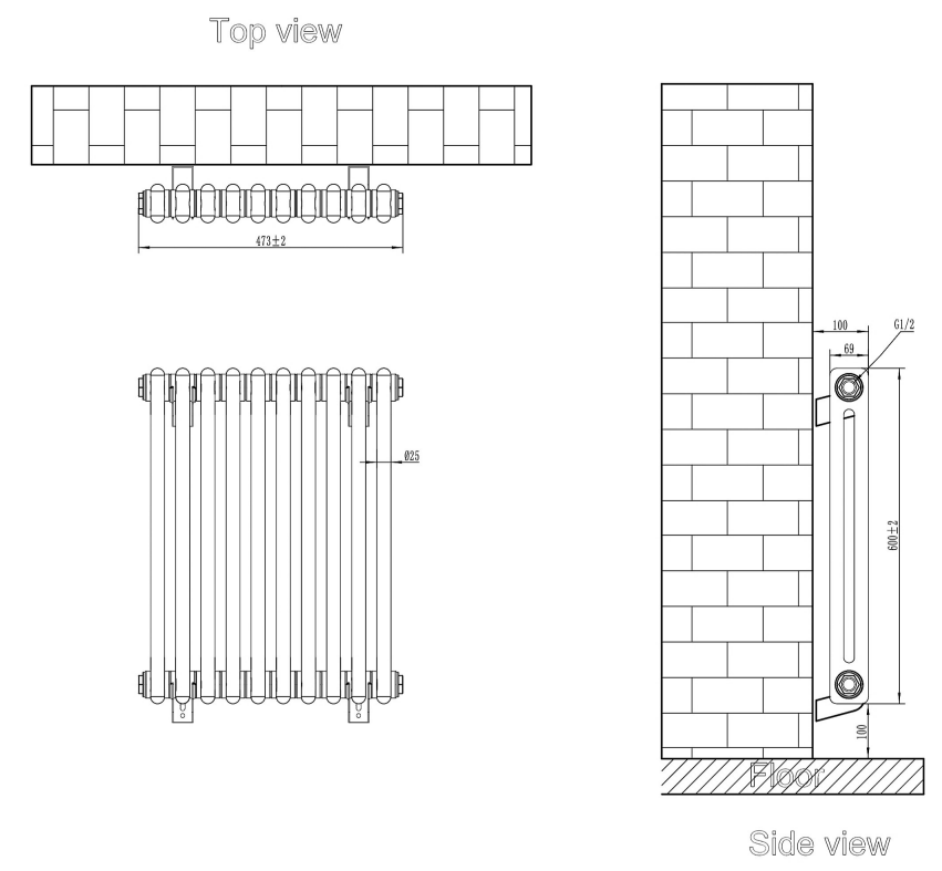 Eastbrook Rivassa 2 koloms radiator 45x60cm staal 630W zwart mat