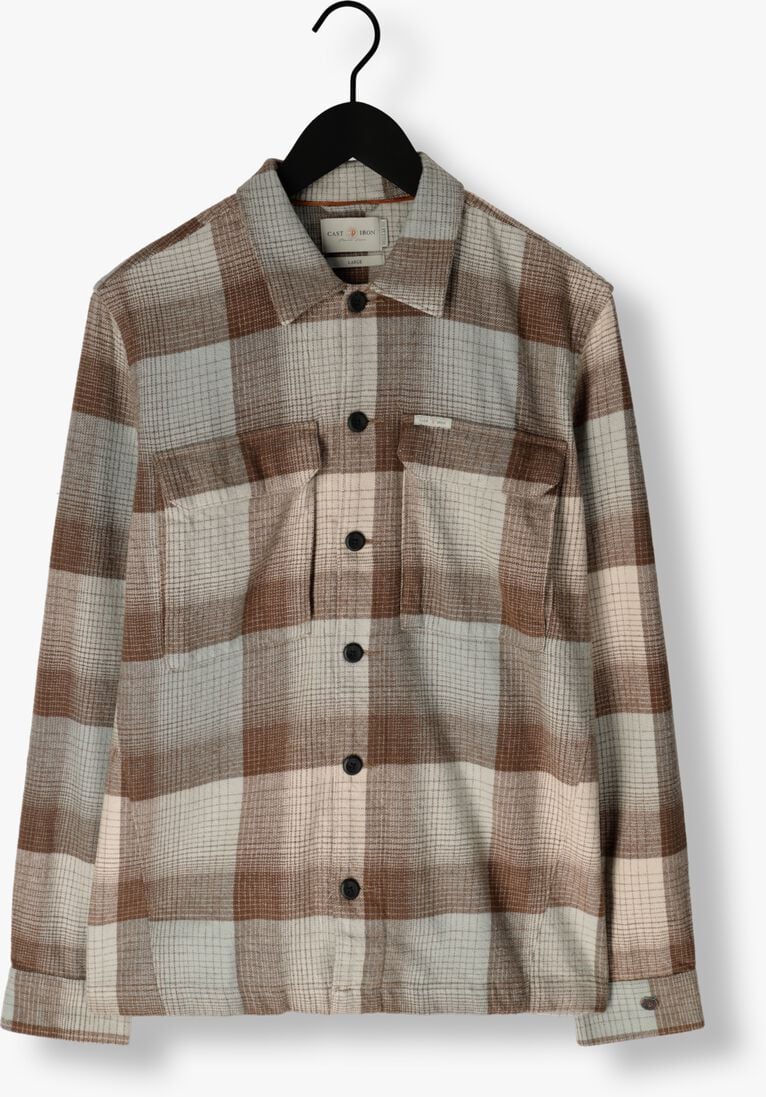 CAST IRON beige cast iron overshirt long sleeve shirt yd check regular fit