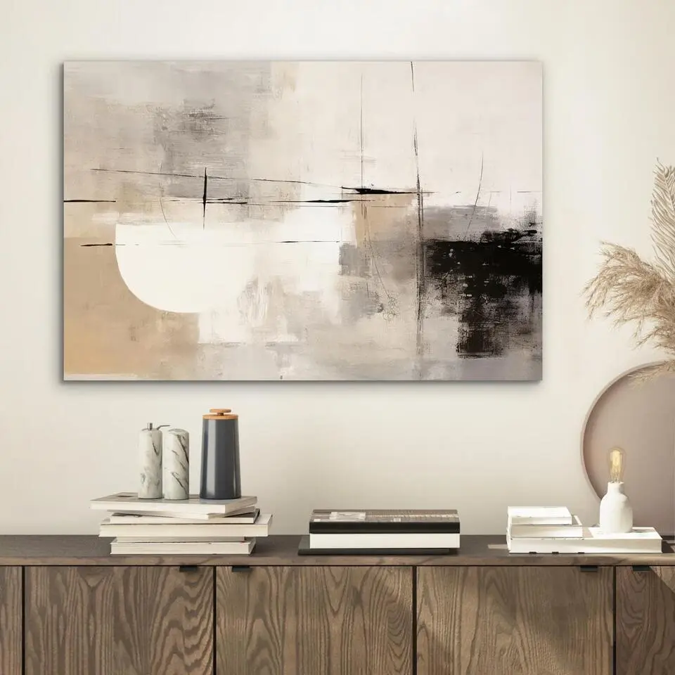 MuchoWow Aluminium Schilderij 60x40cm Abstract Kunst Grijs