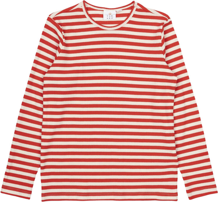 The New TNMoore Uni L_S Rib Tee Poppy red striped