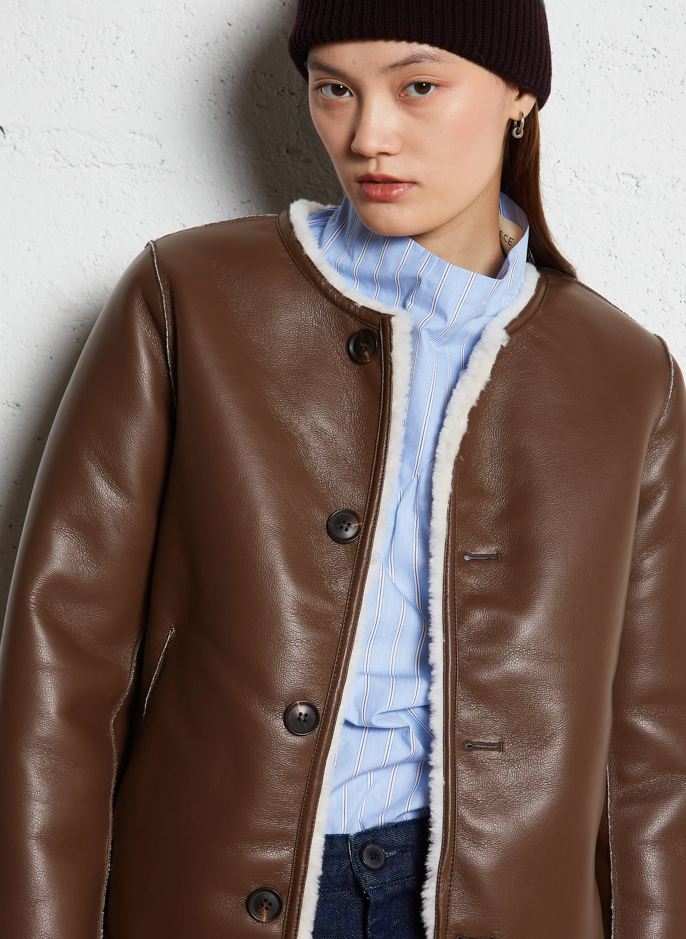 MARYLAND - Veste col rond en fausse fourrure | Marron