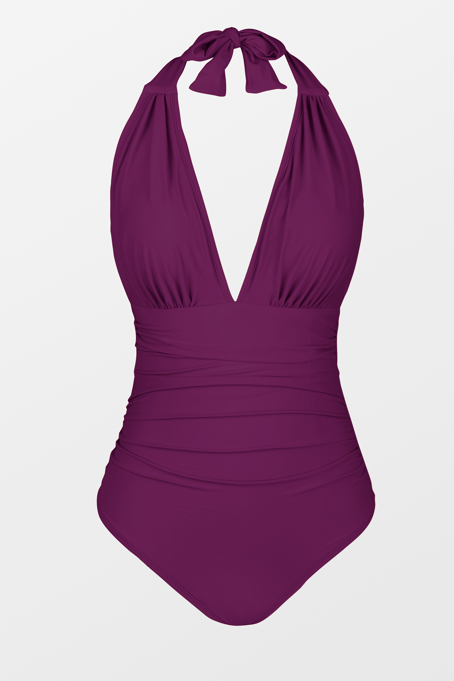 Maillot de bain une pièce ventre plat à col licou ruché pourpre