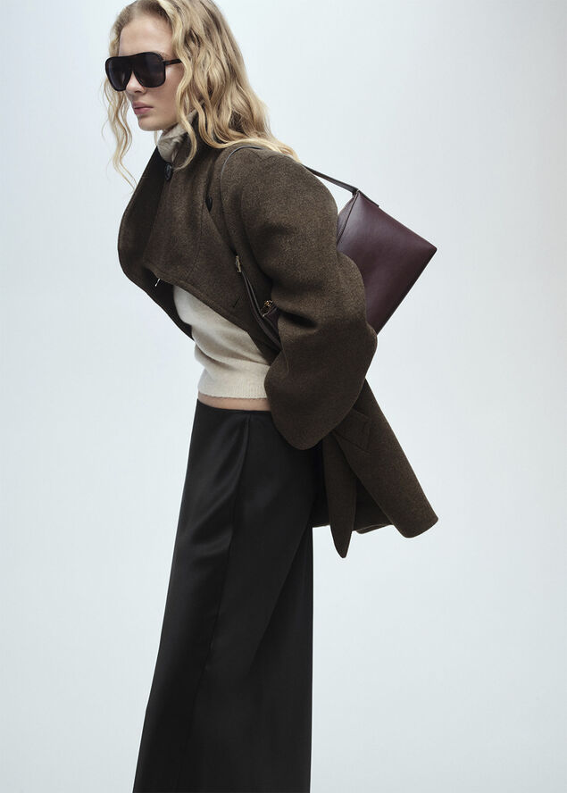 MANGO Midi satin skirt Black