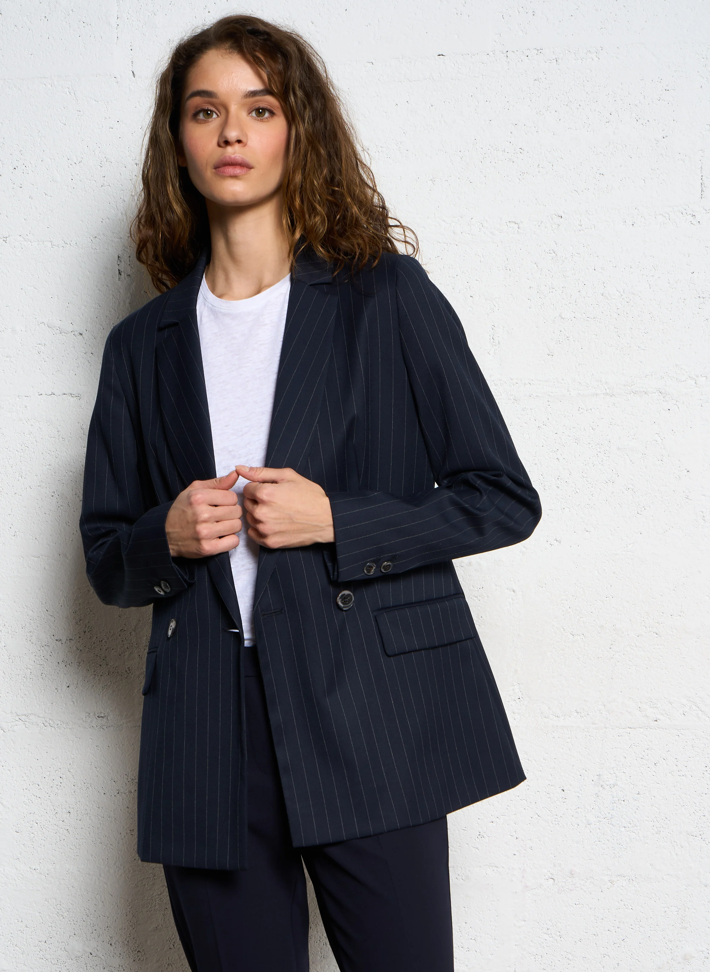 FLORINE - Veste de tailleur cintrée à rayures | Bleu