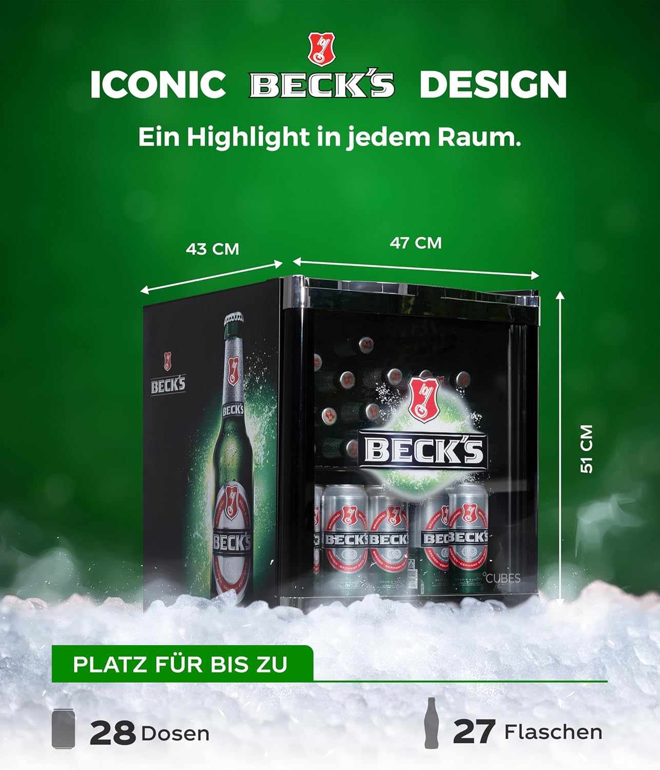 CUBES Flaschenkühlschrank Becks/F / 51 cm Höhe / 98 kWh/Jahr / 48 L Kühlteil