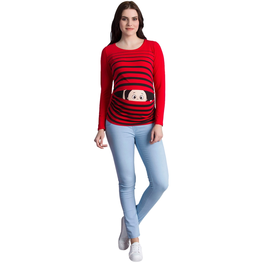 M.M.C. Umstandslangarmshirt Guck Guck mit Motiv Rot