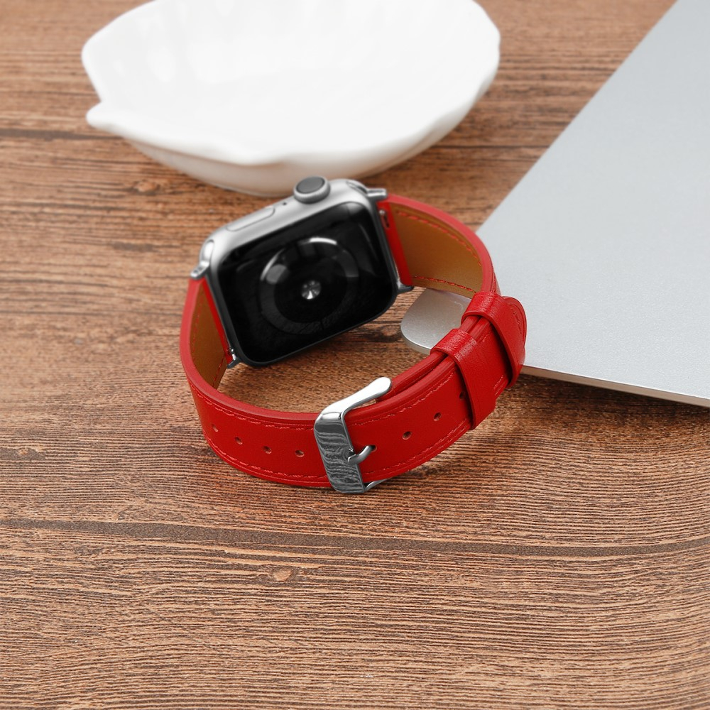 Apple Watch (42/41/40/38 mm) Ersatz Echtleder Armband (Gelenkumfang: 165-220mm) - Rot