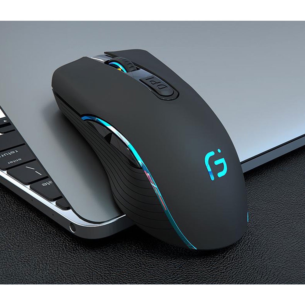 2.4 GHz Optische Wireless Funk Gaming Maus 2400 DPI mit LED Beleuchtung   integriertem Akku (500mA) - Schwarz