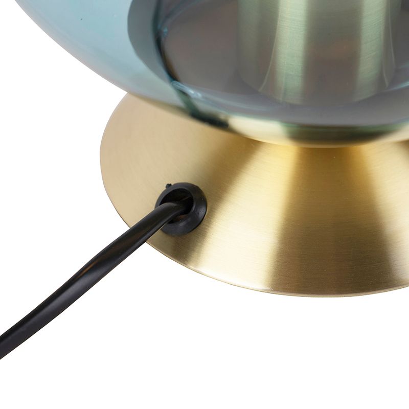 Art deco tafellamp messing met blauw glas - Pallon