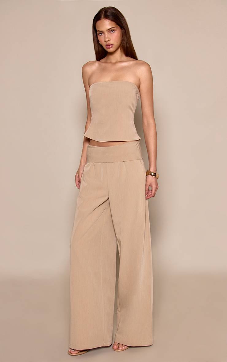 Taupe Ensemble Coordonné Pantalon Tissé À Revers Plié