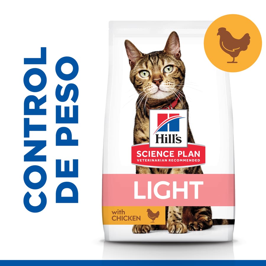 Ração Hill's Science Plan Light Adult com sabor de frango para gatos.