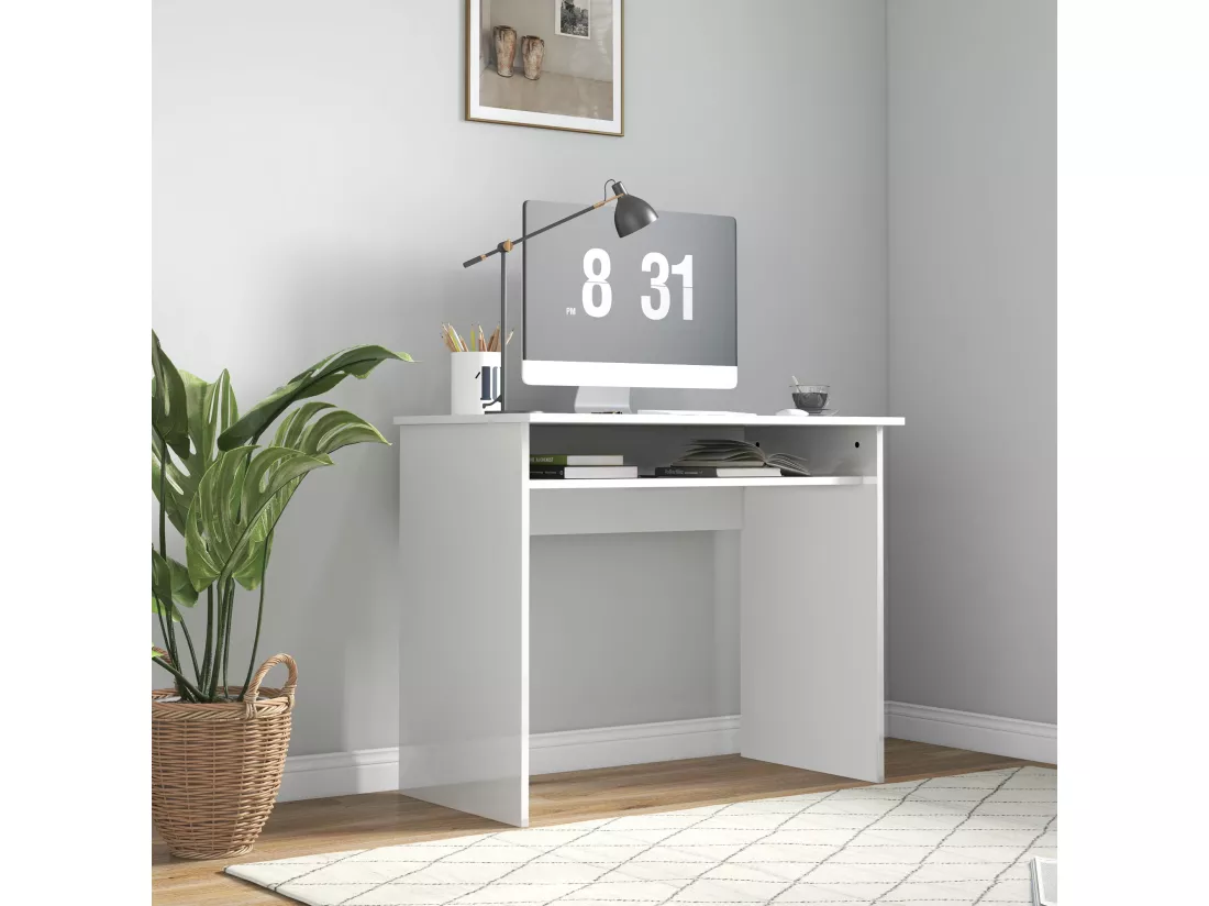 Bureau informatique multimédia multi-rangement 1 étagère - 90l x 50P x 74H cm blanc