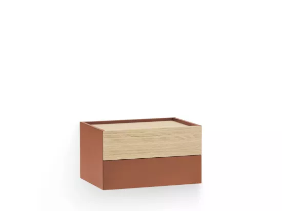 Otto - Table de chevet murale 2 tiroirs en bois - Rouge brique