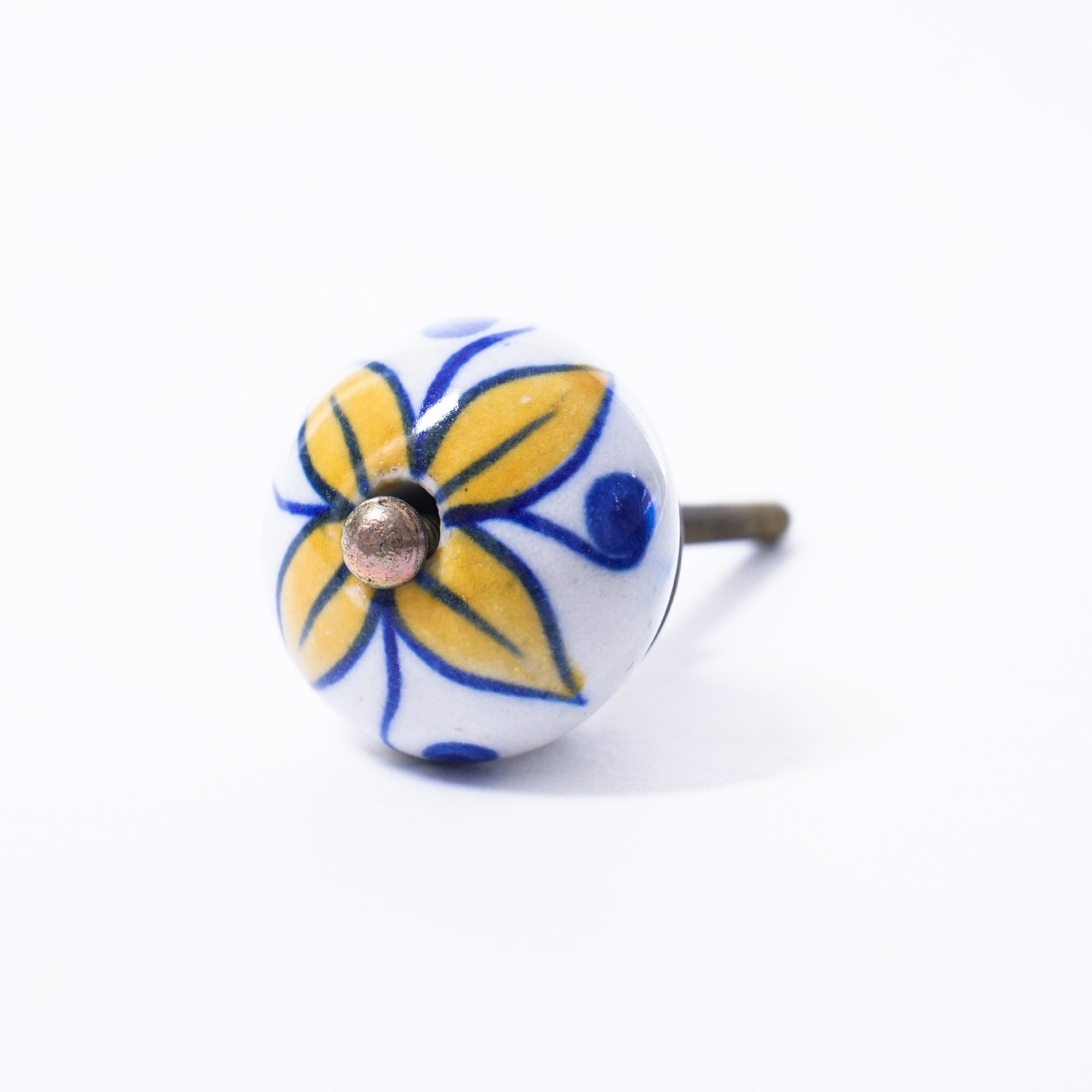 Keramik Möbelknopf, handglasiert, blau/gelb, Ø 3,5 cm günstig bestellen