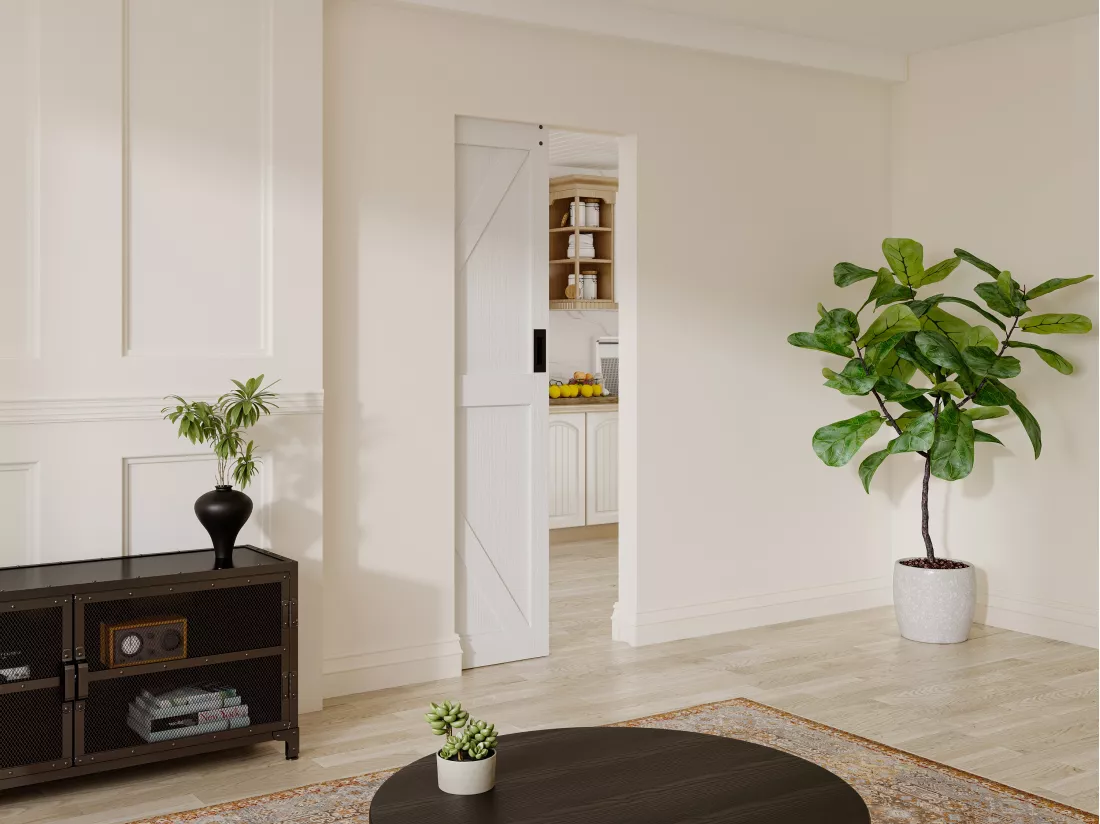 Porte coulissante avec système à galandage en bois et MDF - blanc - H205 x 83 cm - NEFARA