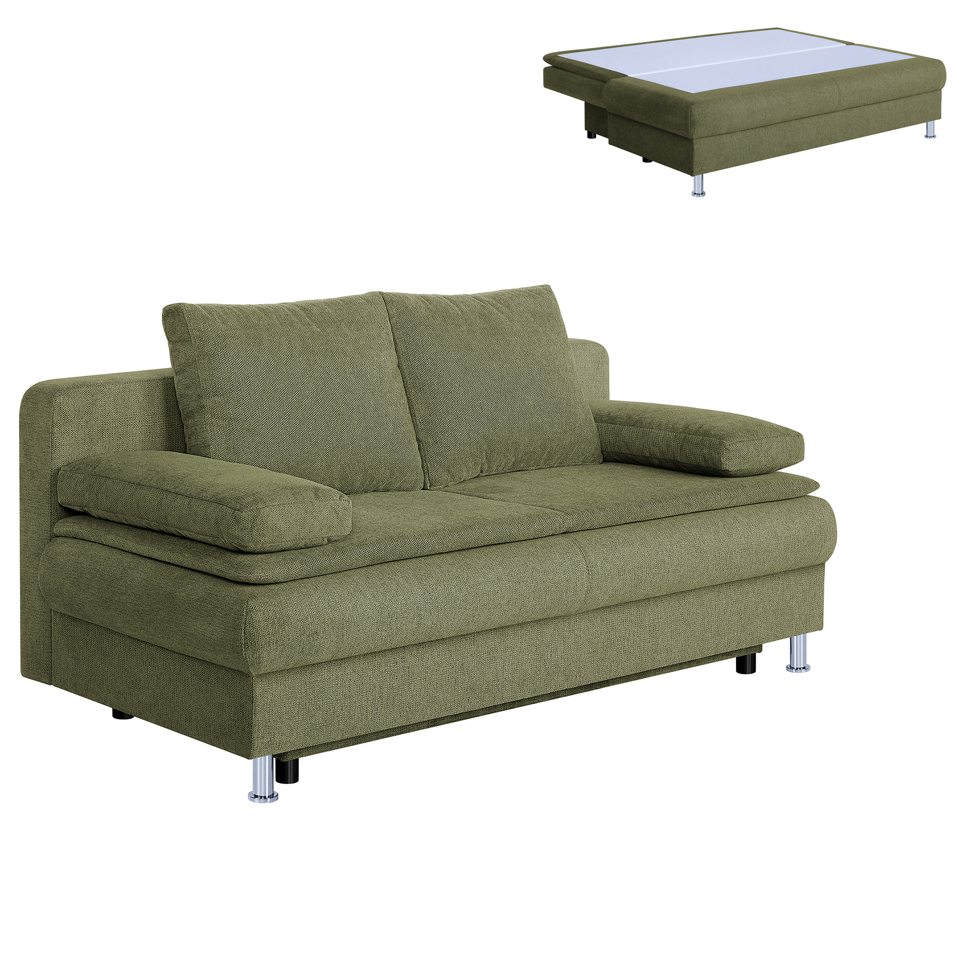 Schlafsofa - olive - Staukasten - integrierter Topper