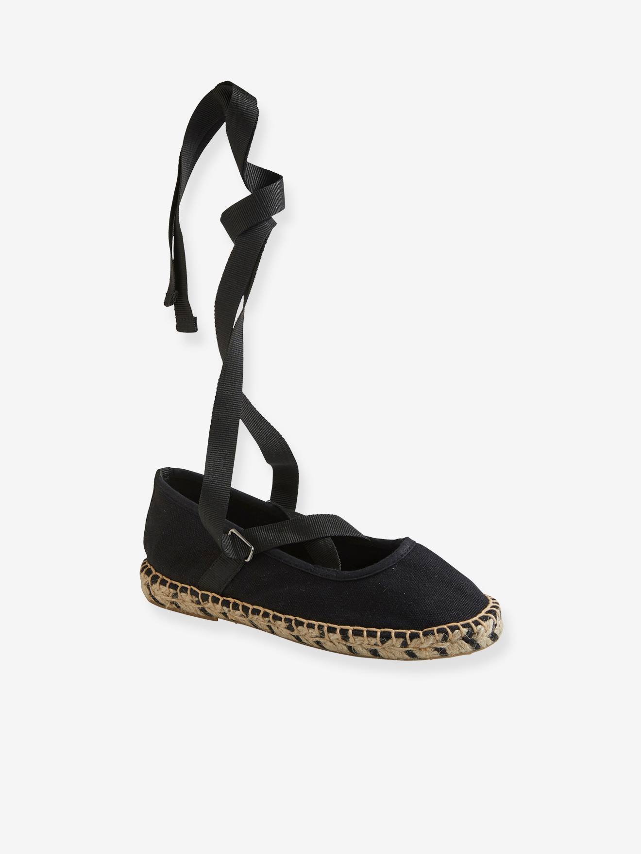 Sapatilhas de ballet estilo alpargata, lisas, em tecido preto escuro, para meninas.