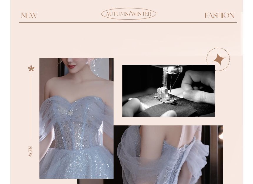 Saunderold - Glitter midi-A-lijn avondjurk met blote schouders