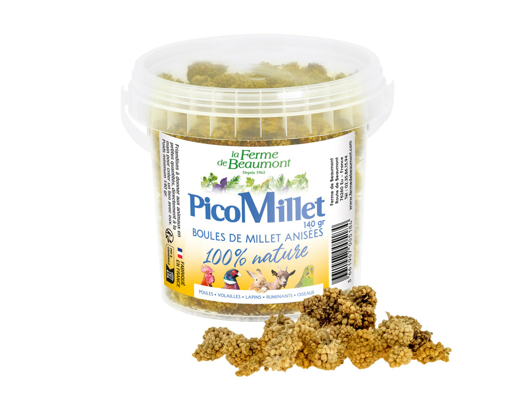 Picomillet 140 gr • boules de millets anisées • friandise poules et oiseaux