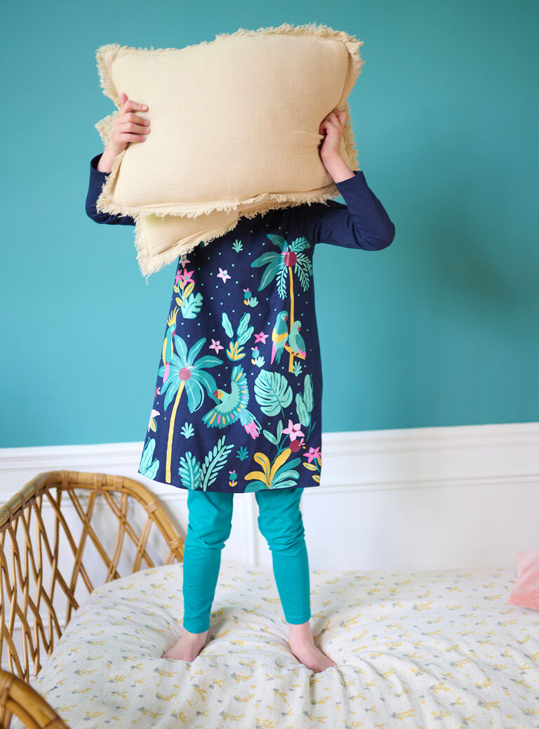 Chemise de nuit bleu à imprimé tropical et legging fille