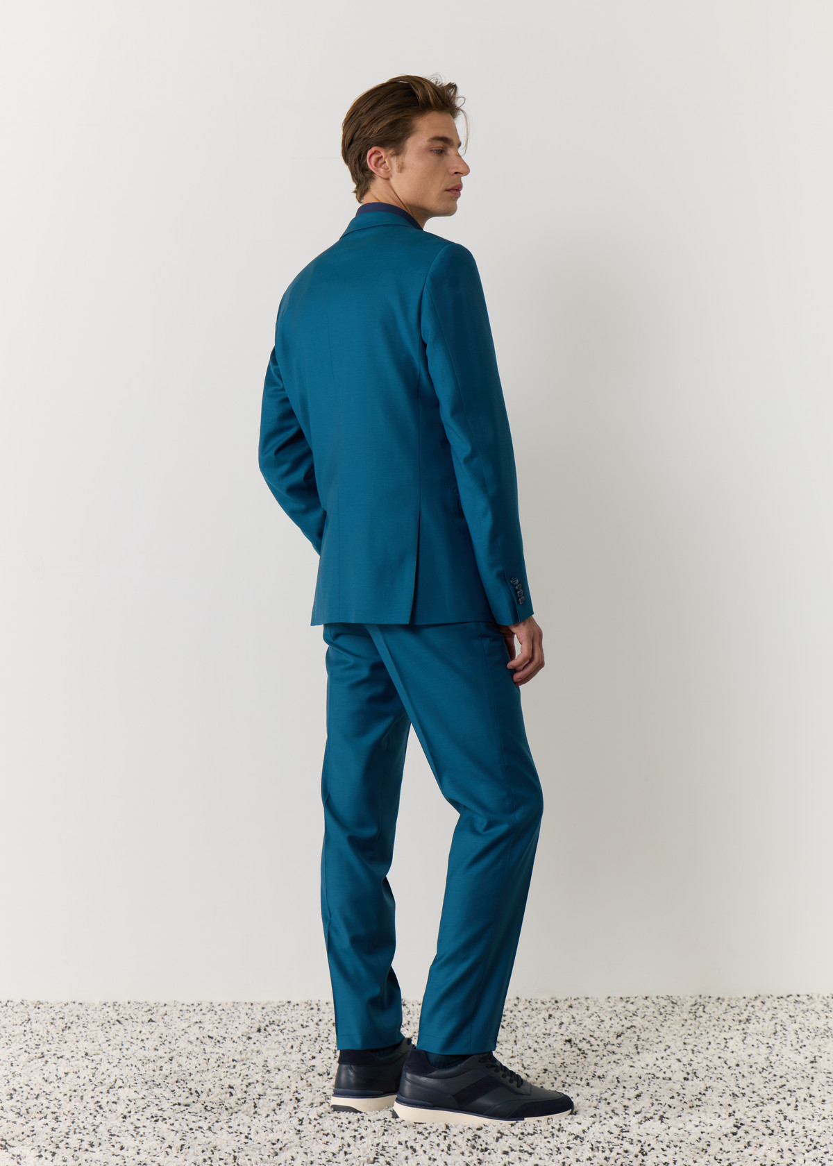 Costume 2 pièces Slim en laine unie bleu paon